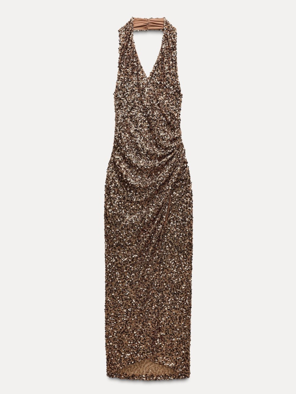 Zara Bronze Sequin Halter Maxi Dress